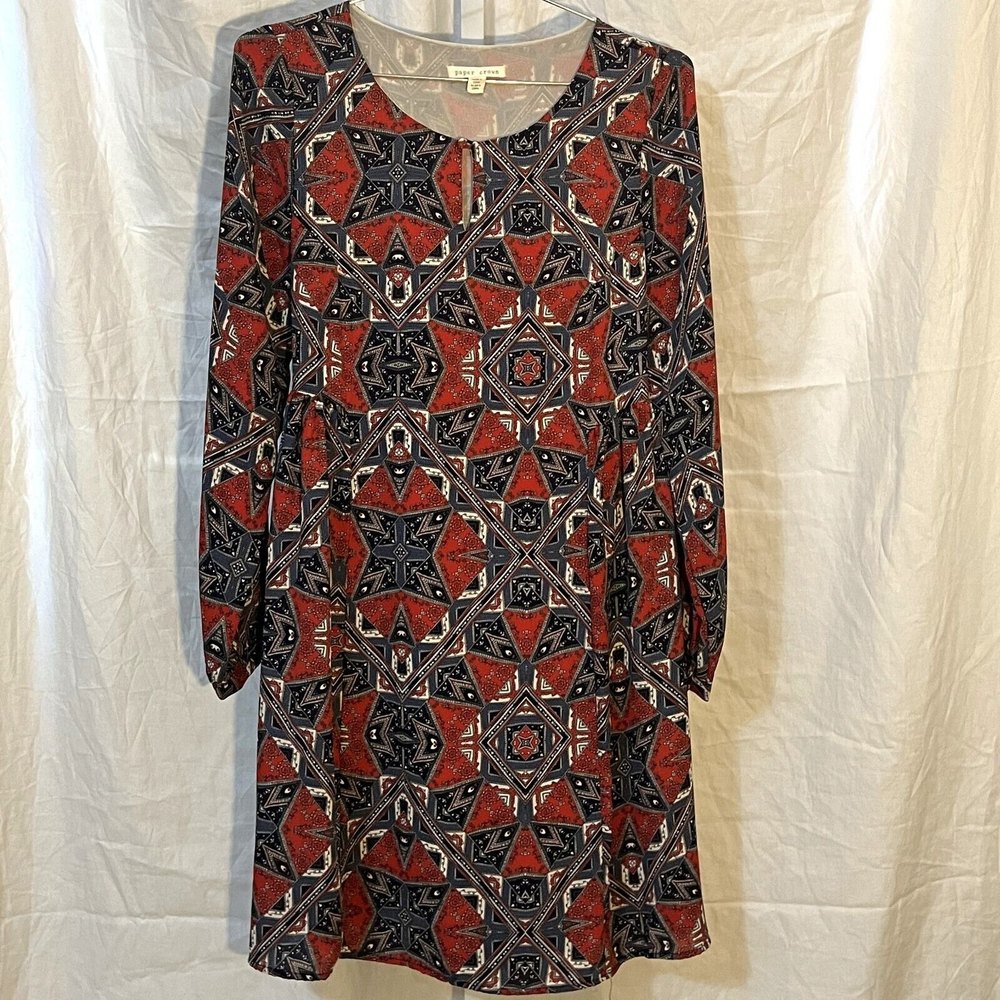 Anthropologie Paper Crown Womens Size S Swing Dress Keyhole front tie back Boho